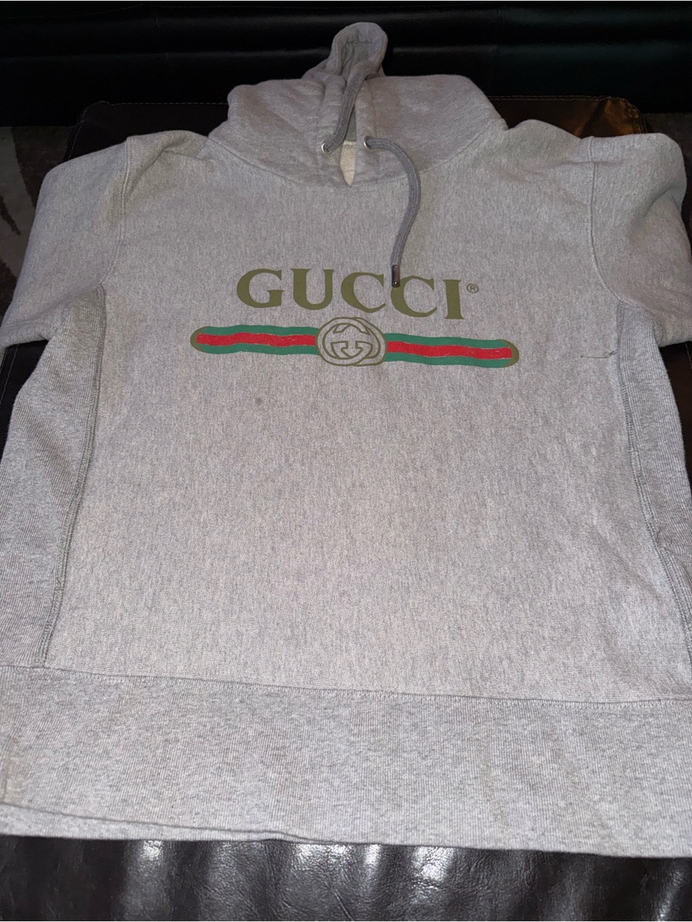 Gucci Light Gray Hoodie with Red & Green Stripe